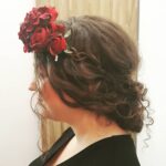 wedding hair red flowers